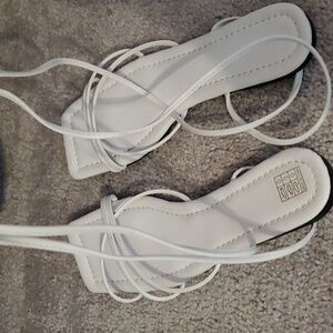 Women's Slip-in Faux Lace-up strap  white Sandal CN36